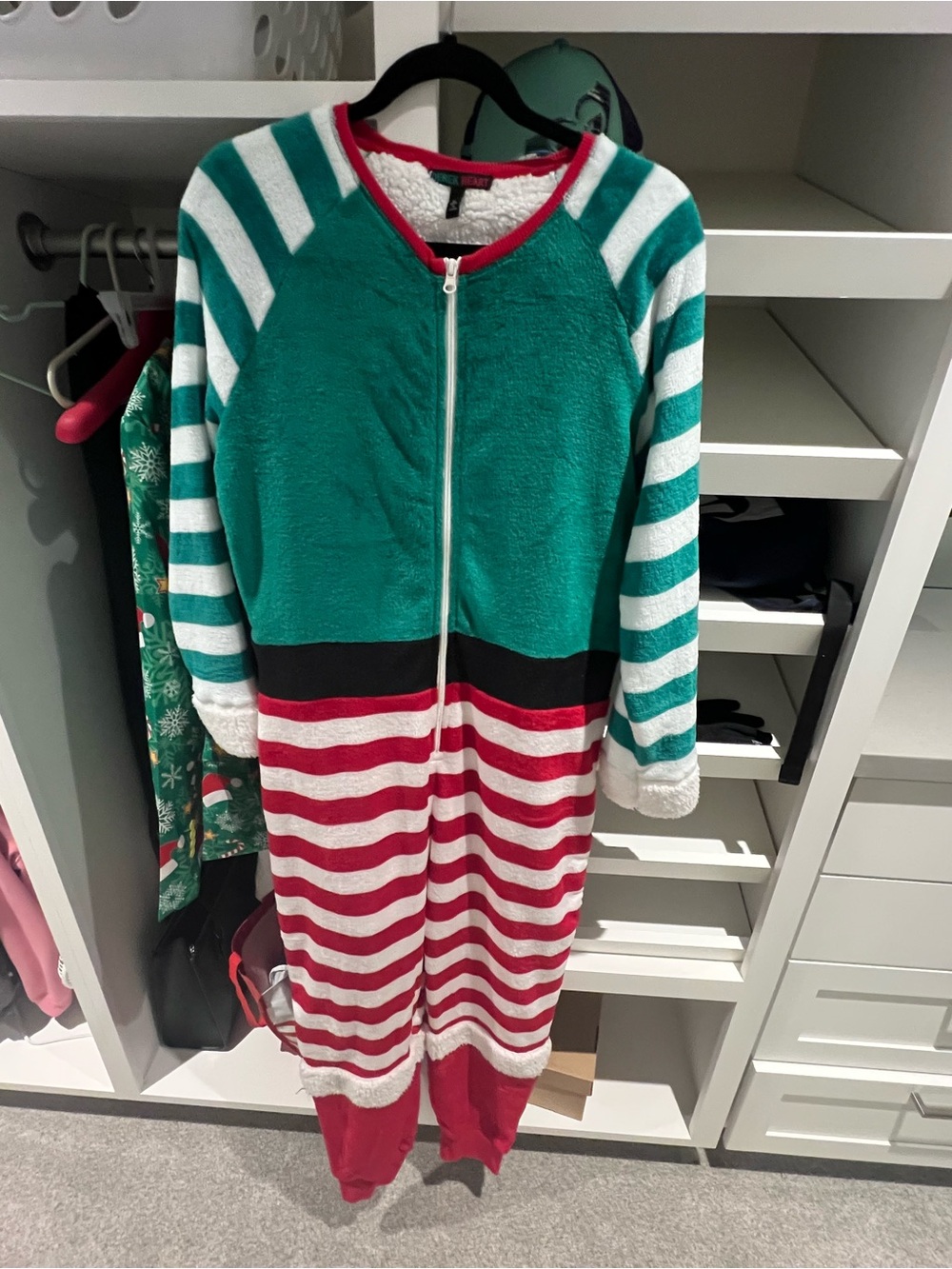 Derek Heart Green, Red and White Striped Zip-Front mens Pajama Set